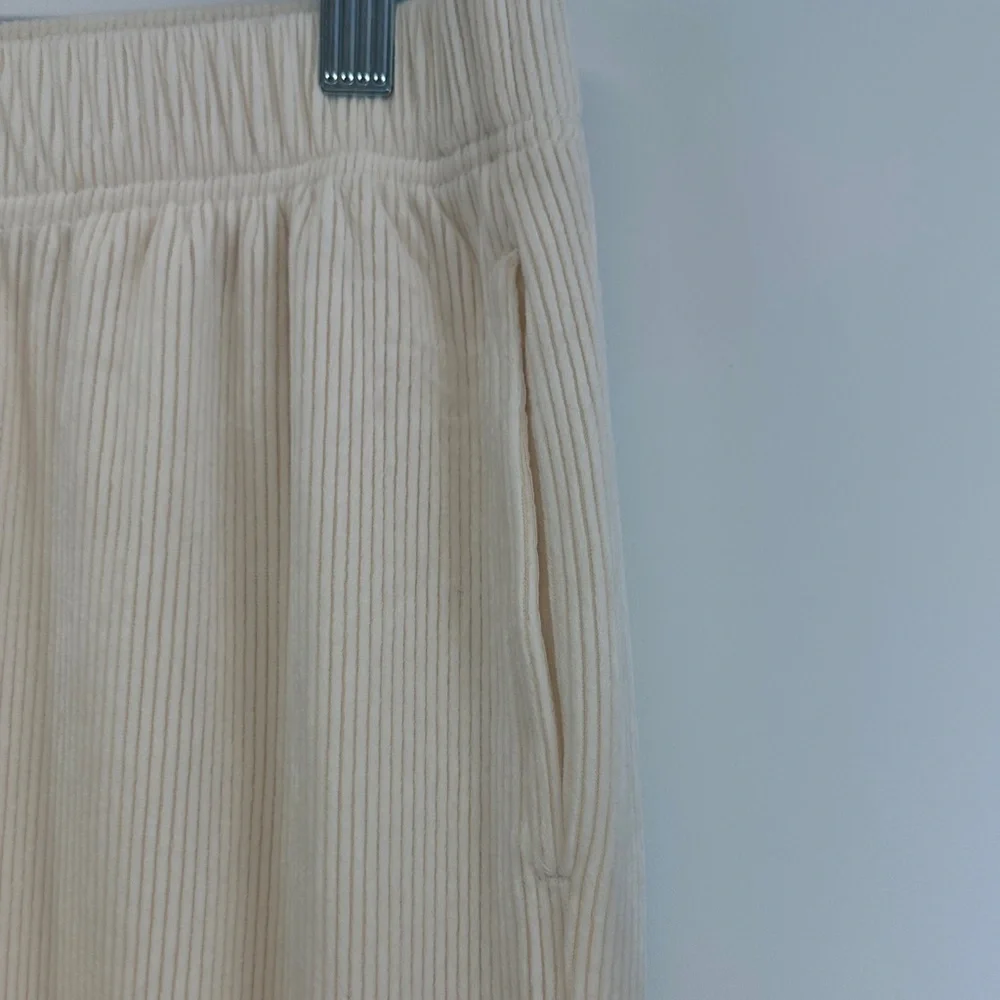 Soma Velvety Rib Pajama Lounge Set M Beige Soft Knit Notch Collar Top Pants